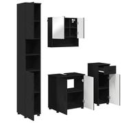mtlskopl Ensemble de meubles de salle de bain 4 pièces avec armoire Noir | Solution compacte pour salle de bain avec montage mural, armoire miroir et deux armoires debout pour un rangement bien rangé.