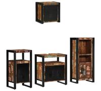 mtlskopl Ensemble de meubles de salle de bain 4 pièces avec étagère en bois massif upcyclé 55 x 35 x 60 cm Design moderne Noir pour petites salles de bains et WC d'invités