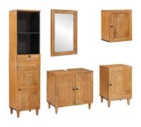 mtlskopl Ensemble de meubles de salle de bain 5 pièces marron en bois avec armoire haute, armoire lavabo, armoire basse, armoire murale et miroir pour salles de bains modernes