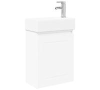 mtlskopl Ensemble de meubles de salle de bain avec lavabo et robinet, meuble sous lavabo peu encombrant, blanc, lavabo en céramique et mitigeur, 45,5 x 22,5 x 84 cm, pour petites salles de bains et WC