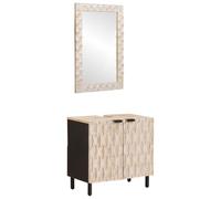mtlskopl Ensemble de meubles de salle de bain - Blanc - Bois massif de mangue - 62 x 33 x 58 cm - Avec lavabo et miroir - 70 x 50 cm - Design moderne - Robuste et durable - Pour petites salles de