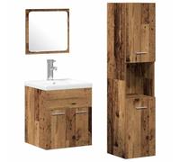 mtlskopl Ensemble de meubles de salle de bain en bois recyclé 4 pièces compact 41 x 38,5 x 46 cm Matériau du bois avec miroir plat Peu encombrant Design moderne pour petites salles de bains et WC