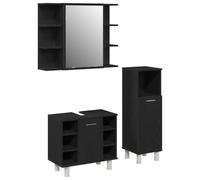 mtlskopl Ensemble de meubles de salle de bain noir 3 pièces avec étagère et miroir, armoire murale en bois pour salle de bain, montage mural, 30 x 30 x 99,5 cm