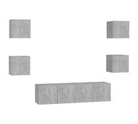 mtlskopl Ensemble de Meubles TV Suspendus 6 Pcs, Meuble Télé Mural pour Salon, Rangement Suspendu en Bois d'Ingénierie, Gris Béton, avec 2 Grands et 4 Petits Modules