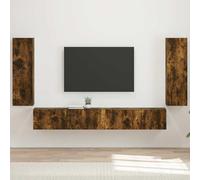 mtlskopl Ensemble d'étagères TV murales en bois de chêne fumé 98 x 31 x 29 5 cm - Design moderne avec 4 portes pivotantes - Buffet peu encombrant pour salon, chambre à coucher, bureau