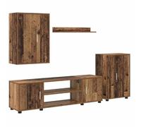 mtlskopl Ensemble Meuble TV Mural 4 Pièces en Bois d'Ingénierie, Mobilier de Salon Moderne Style Industriel Bois Ancien avec Buffet Suspendu, Armoire et Étagère Murale