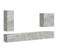 mtlskopl Ensemble Meuble TV Mural 6 Pièces, Banc de Salon Suspendu avec 9 Portes et Rangement Modulaire, Buffet Flottant pour Séjour, Design Moderne, Gris Béton