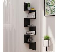 mtlskopl Étagère d'angle murale - Noir brillant - 19 x 19 x 123 cm - En bois - Étagère flottante moderne pour salle de bain, bureau ou salon - Étagère d'angle peu encombrante avec étagère ronde