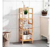 mtlskopl Étagère de salle de bain en noyer massif 35,5 x 35,5 x 112,5 cm 4 niveaux étagère d'angle moderne économie d'espace pour petite salle de bain, cuisine, balcon, chambre à coucher
