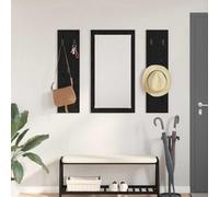 mtlskopl Étagère murale, aspect chêne, noire, 96 x 1,5 x 90 cm, avec crochets, miroir, design moderne, matériau en bois stable, peu encombrant, pour couloir, salon, chambre à coucher
