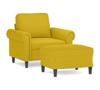 mtlskopl Fauteuil avec Repose-Pied Jaune en Velours, Chaise de Salon Moderne avec Structure Métal et Contreplaqué, Fauteuil de Détente Confortable pour Salon et Chambre, 60 cm