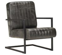 mtlskopl Fauteuil cantilever en cuir véritable - Gris vieilli - 60 x 75 x 80 cm - Cadre en fer - Design rétro moderne - Fauteuil de lecture confortable - Pour salon, chambre à coucher, bureau