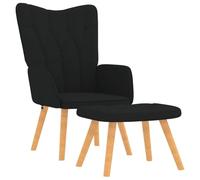 mtlskopl Fauteuil de Relaxation avec Repose-Pied Noir en Tissu 2pcs | Siège de salon ergonomique capitonné avec pouf assorti, pieds en bois d'hévéa et structure en acier.