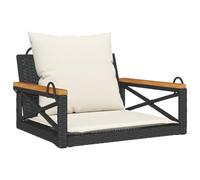 mtlskopl Fauteuil suspendu - Banc à bascule - Noir - 63 x 62 x 40 cm - En polyrotin - Avec coussin blanc crème - Cadre en acier robuste - Pour jardin, balcon et terrasse