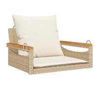 mtlskopl Fauteuil suspendu beige 63 x 62 x 40 cm en polyrotin avec coussins blanc crème, charge maximale 110 kg, design moderne et durabilité pour jardin, terrasse et balcon
