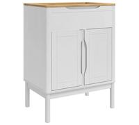 mtlskopl Floro Armoire de lavabo blanche 60 x 40 x 80 cm en pin massif - Étagère moderne - Meuble de salle de bain pour petites salles de bain avec porte et poignée de bord pour toilettes d'invités