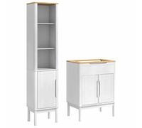 mtlskopl Floro Ensemble de meubles de salle de bain, 2 pièces, blanc, en pin massif, 35 x 30 x 160 cm, design moderne, avec meuble sous-vasque, 60 x 40 x 80 cm, pour petites salles de bains, toilettes