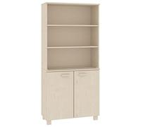 mtlskopl Hamar Buffet haut en bois massif de pin marron miel, 85 x 35 x 180 cm, buffet avec espace de rangement, armoire en bois avec portes et étagères, armoire de salon rustique, design stable
