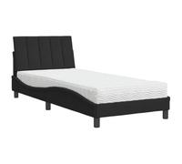 mtlskopl Hanko Cadre de lit en velours avec tête de lit et matelas - Noir - 80 x 200 cm - Design moderne ondulé - Matelas ergonomique en mousse pour chambre à coucher, chambre d'amis, studio