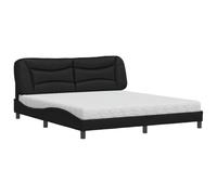mtlskopl Hvar Cadre de lit noir 180 x 200 cm avec matelas en cuir synthétique - Design moderne à vagues - Lit double pour chambre à coucher, chambre d'amis, appartement