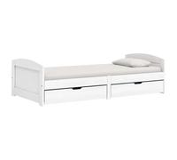 mtlskopl iRun Lit de jour 90 x 200 cm en pin massif avec 2 tiroirs, sommier à lattes, cadre de lit peu encombrant pour invités, canapé-lit, salon, chambre à coucher