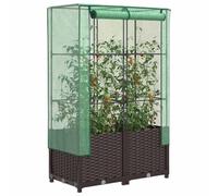 mtlskopl Jardinière surélevée avec serre, aspect rotin, 80 x 40 x 138 cm, marron, en polypropylène et fer, robuste, pour balcon, jardin et herbes de cuisine, kit de pots de fleurs peu encombrants