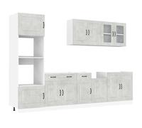 mtlskopl Kalmar - Kitchenette 7 pièces - En bois - Avec portes en verre et panneau de lave-vaisselle - Design moderne - Robuste et durable - Pour cuisine, salle à manger - Gris béton - 80 x 46 x 81,5