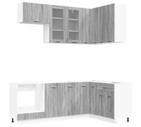 mtlskopl Kitchenette Lyon 8 pièces Gris Sonoma | Combinaison complète de meubles de cuisine en gris sonoma pour votre cuisine avec pieds réglables et beaucoup d'espace de
