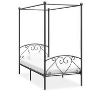 mtlskopl Lit à baldaquin en métal gris 100 x 200 cm avec cadre à baldaquin, cadre de lit stable avec sommier à lattes, cadre de lit moderne pour chambre à coucher et chambre d'adolescent