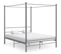 mtlskopl Lit à baldaquin gris en métal 160 x 200 cm, cadre de lit design moderne avec support de rideau, lit double robuste, pour chambre à coucher et chambre d'amis, cadre revêtu par pulvérisation