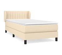 mtlskopl Lit à sommier tapissier, 100 x 200 cm, crème, lit complet avec matelas et surmatelas, lit rembourré avec tête de lit réglable en hauteur, lit simple en tissu pour un sommeil réparateur