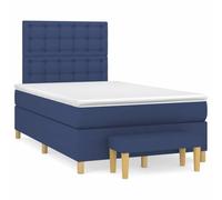 mtlskopl Lit à sommier tapissier, 120 x 190 cm, bleu, avec matelas à ressorts ensachés et banc, design moderne, robuste et durable, pour chambre d'adolescent et chambre d'amis