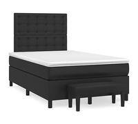 mtlskopl Lit à sommier tapissier 120 x 200 cm en cuir synthétique noir avec matelas à ressorts ensachés, tête de lit réglable en hauteur et banc pratique pour chambre à coucher, chambre d'amis