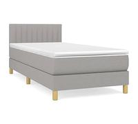 mtlskopl Lit à sommier tapissier, 90 x 190 cm, gris clair, avec matelas et surmatelas, housse en tissu, tête de lit réglable en hauteur, lit d'invité simple, pour chambre d'adolescent et d'adulte