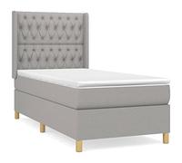 mtlskopl Lit à sommier tapissier, 90 x 190 cm, gris clair, avec matelas et surmatelas, lit simple moderne, en tissu et mélèze massif, pour chambre d'adolescent, chambre d'amis, chambre à coucher