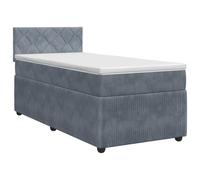 mtlskopl Lit à sommier tapissier avec matelas 90 x 190 cm en velours gris | Lit complet ergonomique pour chambre à coucher avec tête de lit réglable, lit rembourré avec surmatelas et ressorts ensachés