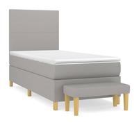mtlskopl Lit à sommier tapissier avec matelas gris clair 90 x 190 cm - Housse en tissu - Tête de lit réglable en hauteur - Ressorts ensachés - Soutien mi-dur pour chambre d'adolescent, chambre d'amis