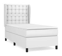 mtlskopl Lit à sommier tapissier blanc 90 x 190 cm en cuir synthétique avec matelas et surmatelas - Design moderne - Tête de lit réglable en hauteur - Soutien mi-dur pour chambre à coucher, chambre