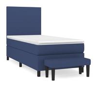 mtlskopl Lit à sommier tapissier, bleu, 90 x 190 cm, avec matelas et banc, housse en tissu, lit simple pour chambre à coucher, chambre d'adolescent et chambre d'amis