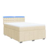mtlskopl Lit à sommier tapissier crème 140 x 190 cm avec matelas à ressorts ensachés et bandes LED - Lit d'appoint moderne - Housse en tissu tout confort - Alternative pour chambre à coucher et