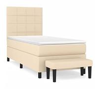 mtlskopl Lit à sommier tapissier, crème, 90 x 200 cm, avec matelas et banc, moderne, housse en tissu pour chambre à coucher, chambre d'adolescent et chambre d'amis