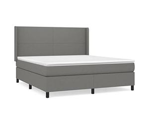 mtlskopl Lit à sommier tapissier, gris foncé, 180 x 200 cm, avec matelas à ressorts ensachés et surmatelas, tête de lit réglable en hauteur, design moderne, bois de mélèze robuste, pour chambre à