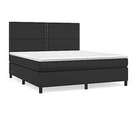 mtlskopl Lit à sommier tapissier, noir, 180 x 200 cm, en cuir synthétique, avec matelas à ressorts ensachés, tête de lit réglable en hauteur, solution complète de sommeil moderne, pour chambre à