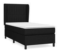 mtlskopl Lit à sommier tapissier noir 80 x 200 cm avec matelas et surmatelas en bois de mélèze massif - Tête de lit réglable en hauteur - Soutien mi-dur pour chambre d'adolescent, chambre d'amis et