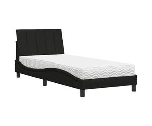 mtlskopl Lit avec matelas Hanko - Noir - 90 x 190 cm - Housse en tissu robuste - Lit simple avec sommier à lattes et tête de lit - Pour chambre d'amis, chambre d'adolescent et petite chambre à coucher