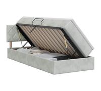 mtlskopl Lit coffre avec matelas et surmatelas 100 x 200 cm velours gris | Lit capitonné pratique pour chambre à coucher avec système de levage hydraulique intégré, housse souple et kit complet.