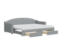 mtlskopl Lit de jour, extensible, 80 x 200 cm, gris clair, avec 2 tiroirs, 2 matelas en mousse, cadre en bois et métal, canapé-lit, pour invités, salon, chambre à coucher