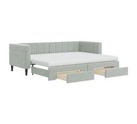 mtlskopl Lit de jour extensible, 80 x 200 cm, gris clair, en velours, avec 2 tiroirs et matelas en mousse, lit double, ameublement pour salon, chambre à coucher, lit d'invités, fonction pliante