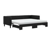 mtlskopl Lit de jour, extensible, 80 x 200 cm, noir, 2 en 1, avec 2 matelas, housse en tissu robuste en bois et métal, pour chambre d'amis, salon et chambre à coucher