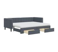 mtlskopl Lit de jour, extensible, en velours, 80 x 200 cm, gris foncé, avec 2 tiroirs, canapé-lit, lit d'appoint, peu encombrant, 2 matelas, pour salon, chambre à coucher, chambre d'adolescent